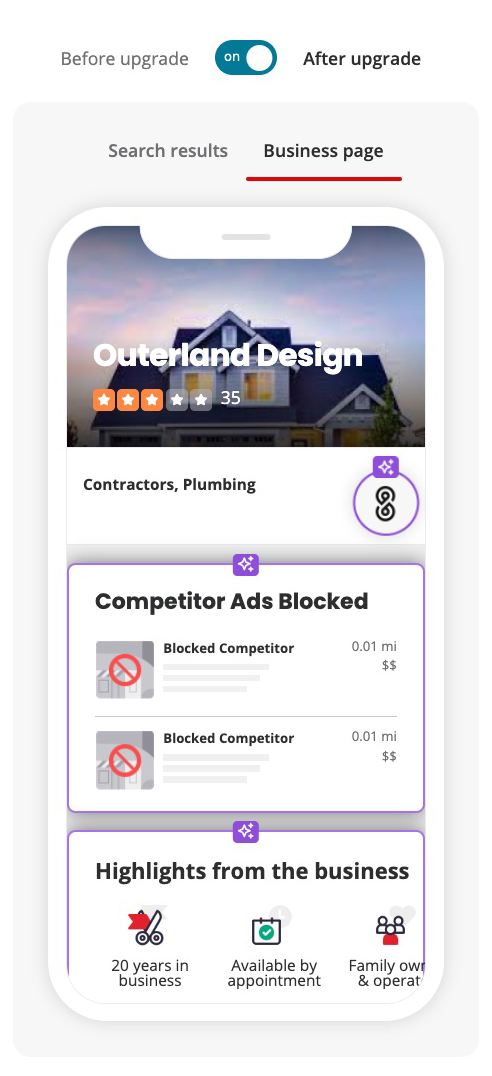 Interface customization for business on Yelp